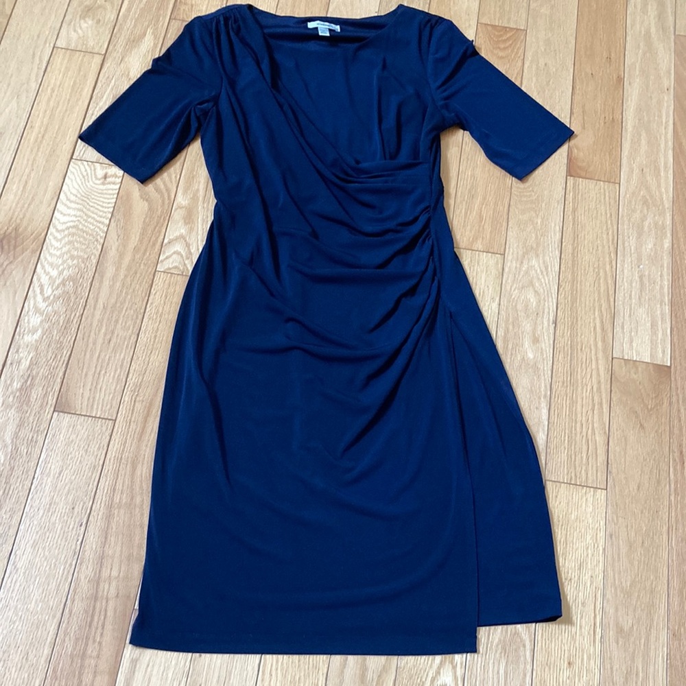 Dress Barn Navy Blue Midi Faux Wrap Dress
